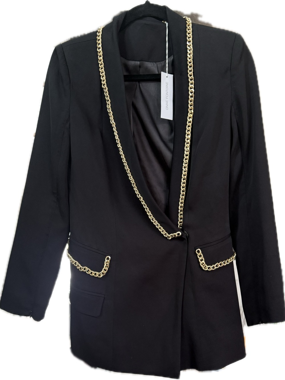NWT, Anne fontaine divers Chain-Trim longline Blazer, VIP $1550 sz small, RARE - Picture 6 of 6